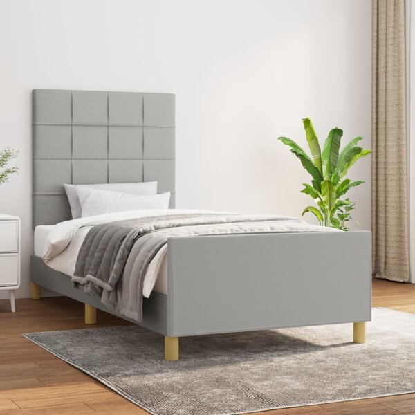 Letto singolo moderno con testiera, letto a una piazza adatto a materasso  da 90x190 cm, colore Bianco e Grigio