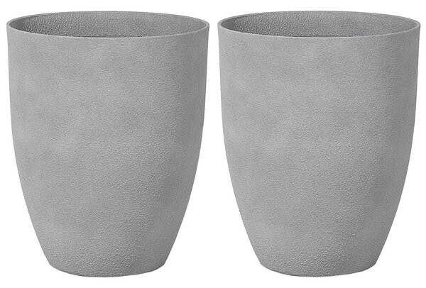 Set di 2 vasi in poliresina in fibra di vetro di colore grigio 43 x 43 x 52 cm interni ed esterni Beliani