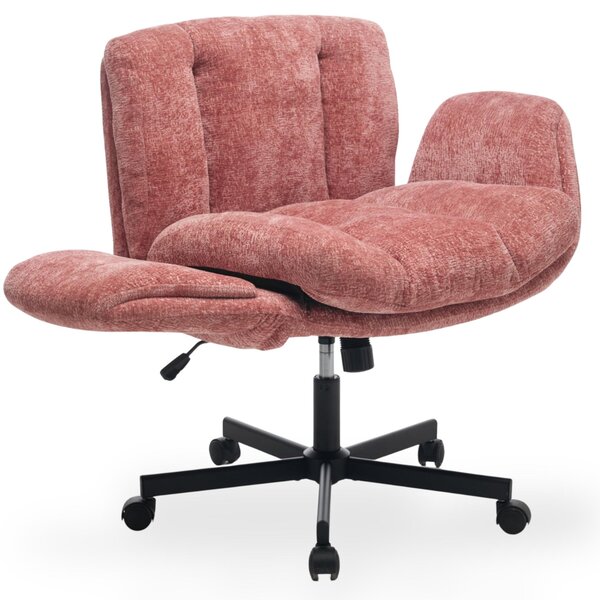 Sedia da ufficio in stile chenille, con seduta ampia e braccioli regolabili, color rosa