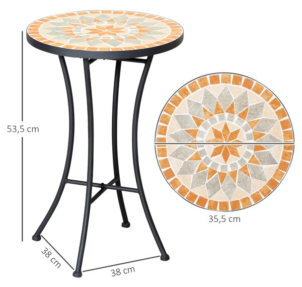 Outsunny Tavolino da Giardino e da Caffè Mosaico, Ø35.5x53.5 cm, Nero | Aosom Italy
