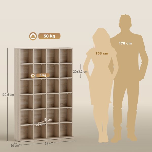 HOMCOM Mobile Porta CD con Ripiani Regolabili per 456 CD o 336 DVD, 24 Scomparti, 89x20x130.5 cm, Legno | Aosom Italy