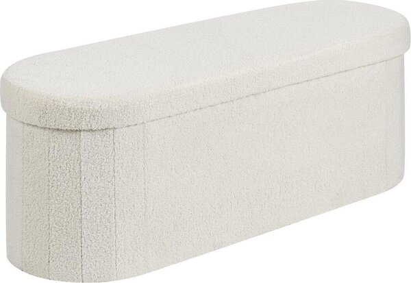 Panca contenitore ovale, panca pieghevole in pile Teddy da posizionare ai piedi del letto, panca contenitore imbottita pieghevole con ampio spazio di stoccaggio, supporta fino a 300 kg, per soggiorno, camera da letto, ingresso, beige