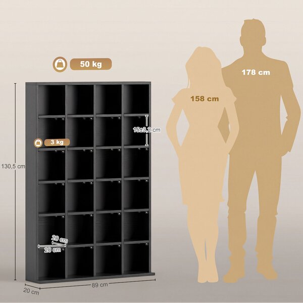 HOMCOM Mobile Porta CD con Ripiani Regolabili per 456 CD o 336 DVD, 24 Scomparti, 89x20x130.5 cm, Nero | Aosom Italy
