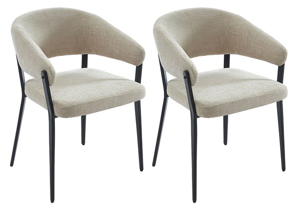 Sedia con braccioli in Tessuto e Metallo Nero Beige - Lotto di 2 - AVRELA