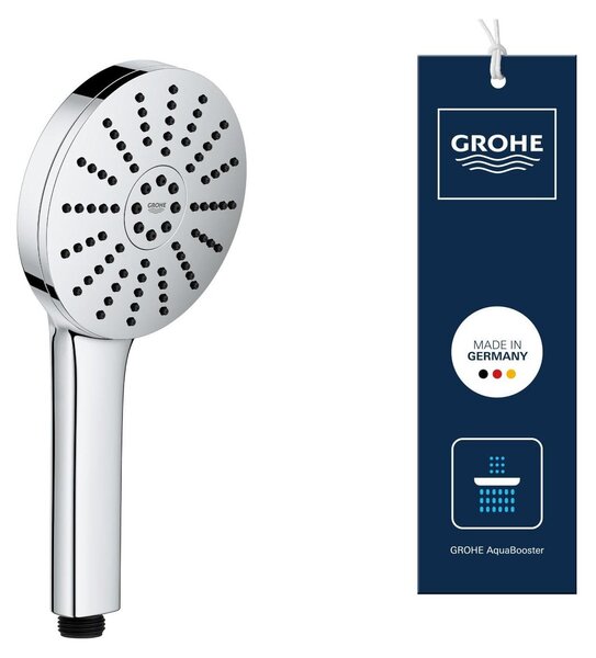 GROHE Vitalio Joy+ 120, soffione doccia a risparmio idrico con funzione Boost per una maggiore intensità del getto, 6 litri al minuto (doccetta manuale con 3 tipi di getto, inclusa la tecnologia AquaBooster, attacco universale), cromato, 1348630000