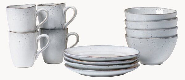 Set da colazione in gres dipinto a mano Nordic Sand, 4 persone, set da 12
