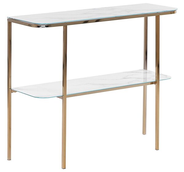 Tavolo consolle glamour effetto marmo piano bianco gambe in metallo dorato Beliani