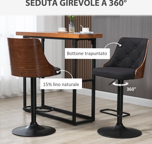 HOMCOM Set 2 Sgabelli Girevoli da Cucina e Bar, Moderni ad Altezza Regolabile in Tessuto Traspirante, 47.5x50x93.5-116 cm|Aosom Italy
