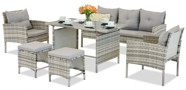 Set in tecnorattan con pouf Bari Garden Point grigio chiaro
