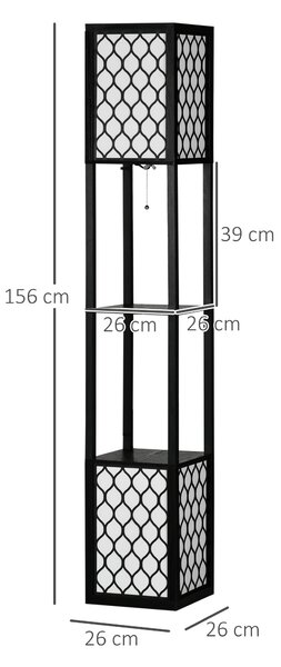 HOMCOM Lampada da Terra a Colonna in MDF e Plastica PP con 2 Ripiani, per Soggiorno, Studio e Camera da Letto, 26x26x156 cm, Bianca e Nera|Aosom