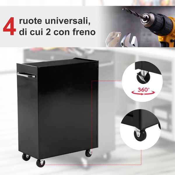 HomCom Carrello Cassettiera Porta Utensili per officina, Carrello da Officina Cassettiera con Ruote, nero, 61.5x33x85cm|Aosom