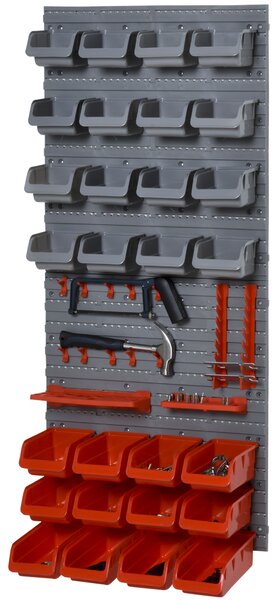 DURHAND 44PZ Contenitore Portautensile Scatole Regolabili e Rimovibile, Montaggio a Muro, PP, Rosso Grigio, 54x22x95cm|Aosom