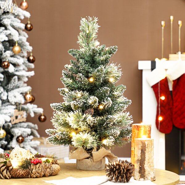 Albero di Natale Piccolo Innevato 60 cm 64 Rami e Pigne con 35 LED