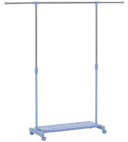 HOMCOM Stendibiancheria Estensibile con Ruote con Asta in Acciaio Inox e Mensola per Scarpe 159x42x168 cm Blu e Argento | Aosom Italy