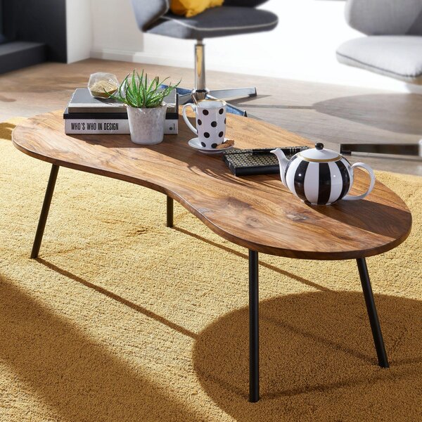 FineBuy Tavolino da caffè Sheesham Legno massiccio / metallo 122x36x63 cm Tavolino industriale | Tavolo da soggiorno Elegant Big | Tavolino finale