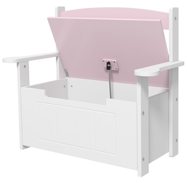 AIYAPLAY Panca contenitore per bambini con schienale e chiusura soft, 68,5x34x58 cm, Rosa/Bianco | Aosom Italy