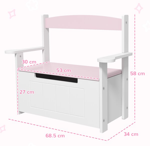 AIYAPLAY Panca contenitore per bambini con schienale e chiusura soft, 68,5x34x58 cm, Rosa/Bianco | Aosom Italy