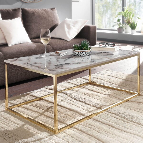FineBuy tavolino 100x60x40 cm con aspetto marmo | Tavolo da salotto con struttura in metallo | Tavolo pieghevole quadrato da salotto | contenitore