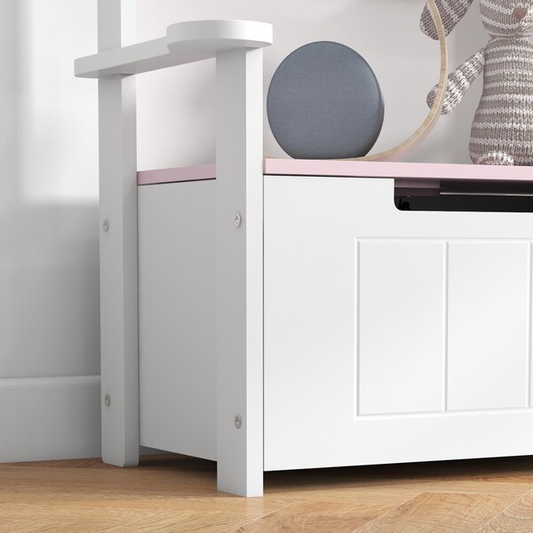 AIYAPLAY Panca contenitore per bambini con schienale e chiusura soft, 68,5x34x58 cm, Rosa/Bianco | Aosom Italy