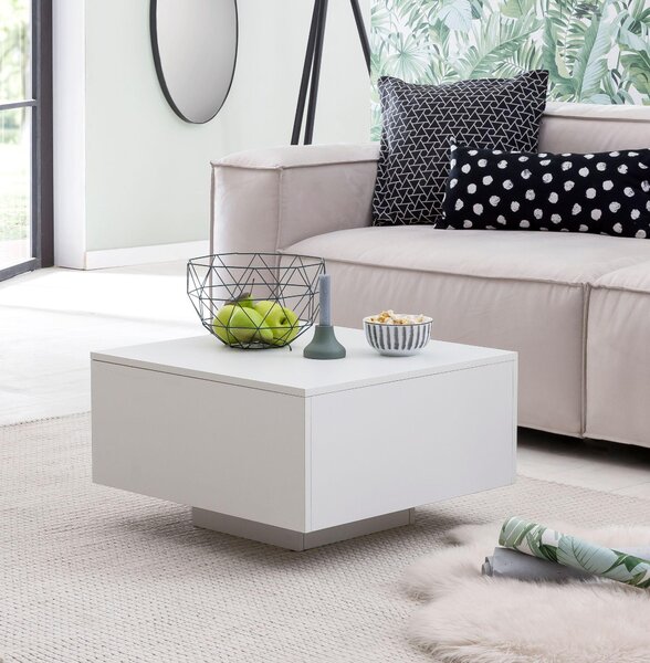 FineBuy Tavolino da caffè di design 60 x 60 cm quadrato - Legno Bianco Tavolino da soggiorno Tavolino a cubo