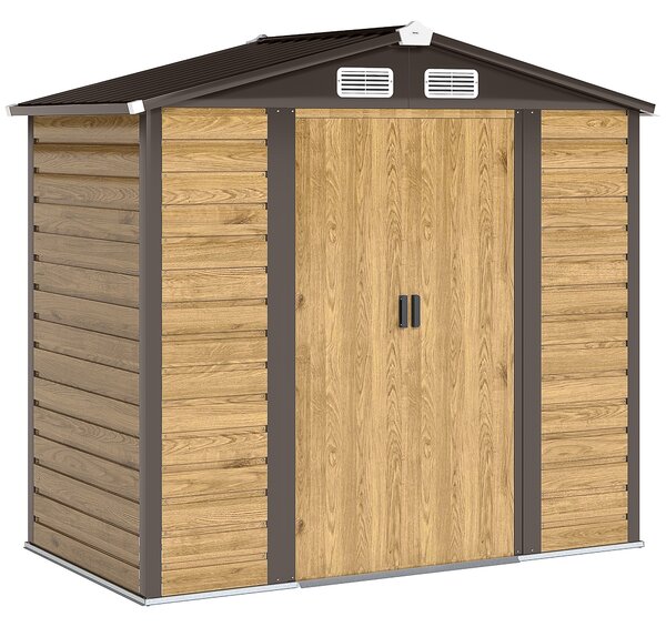 Outsunny Capanno da giardino 2,36 m², capanno da giardino esterno in acciaio galvanizzato facile da montare, 213x120x194cm rovere | Aosom Italy