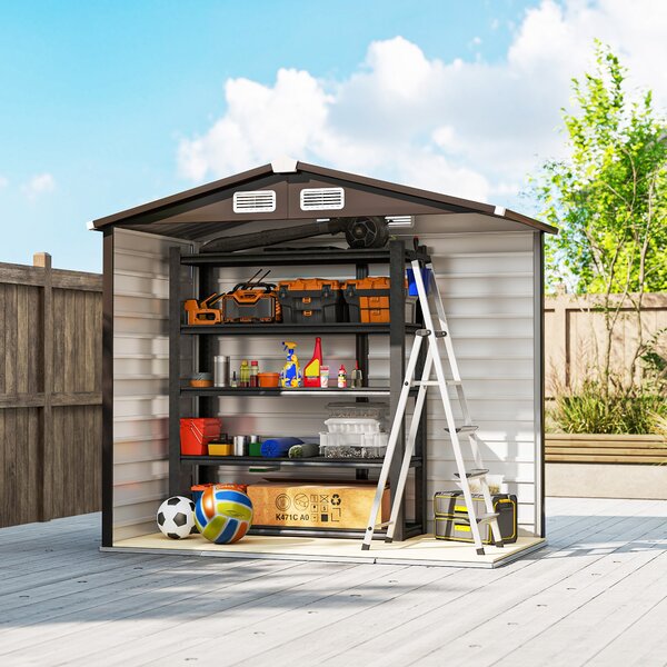 Outsunny Capanno da giardino 2,36 m², capanno da giardino esterno in acciaio galvanizzato facile da montare, 213x120x194cm rovere | Aosom Italy