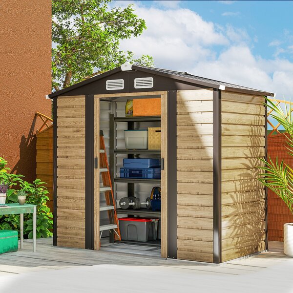 Outsunny Capanno da giardino 2,36 m², capanno da giardino esterno in acciaio galvanizzato facile da montare, 213x120x194cm rovere | Aosom Italy