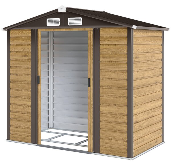 Outsunny Capanno da giardino 2,36 m², capanno da giardino esterno in acciaio galvanizzato facile da montare, 213x120x194cm rovere | Aosom Italy