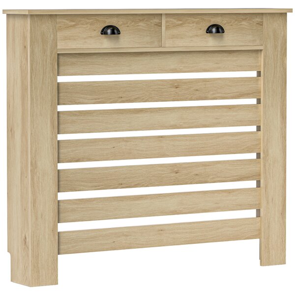 HOMCOM Copri-radiatore cache radiatore griglia a listelli orizzontali con 2 cassetti in legno 111l x 19P x 95,5H cm rovere | Aosom Italy