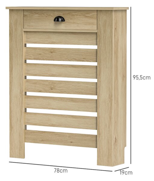 HOMCOM Copertura per radiatore copri radiatore griglia a doghe orizzontali con 2 cassetti in legno 78l x 19P x 95,5H cm rovere | Aosom Italy