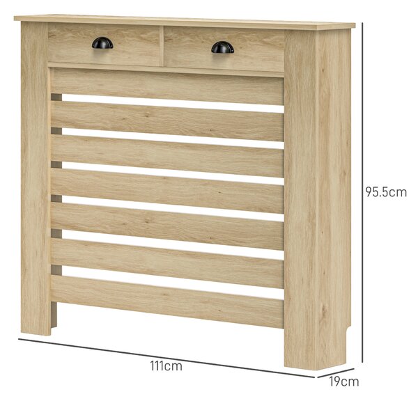 HOMCOM Copri-radiatore cache radiatore griglia a listelli orizzontali con 2 cassetti in legno 111l x 19P x 95,5H cm rovere | Aosom Italy