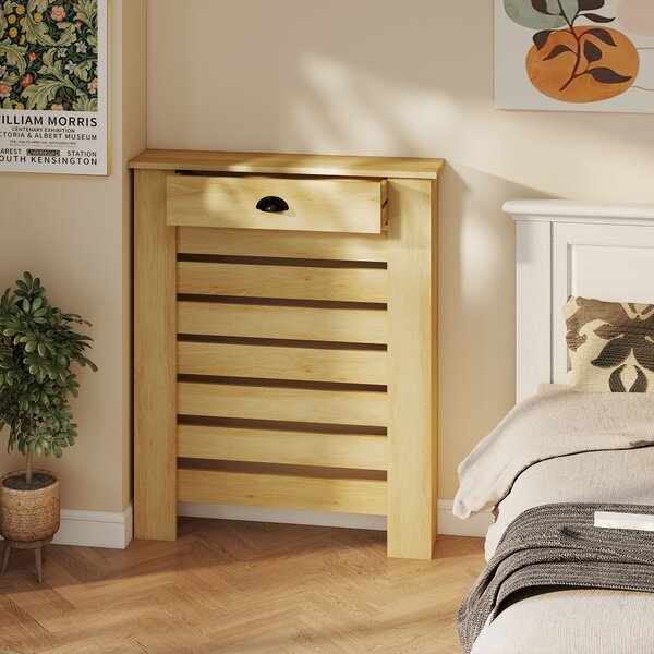 HOMCOM Copertura per radiatore copri radiatore griglia a doghe orizzontali con 2 cassetti in legno 78l x 19P x 95,5H cm rovere | Aosom Italy