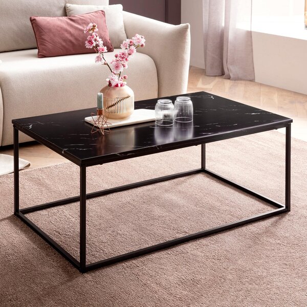 FineBuy tavolino 100x60x40 cm con aspetto marmo | Tavolo da salotto con struttura in metallo | Tavolo pieghevole quadrato da salotto | contenitore