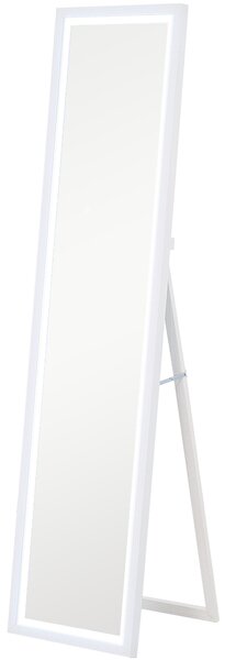 Specchio Illuminato con Luci LED Regolabili e Pulsante Touch 40x5x160 cm in Vetro e MDF Bianco