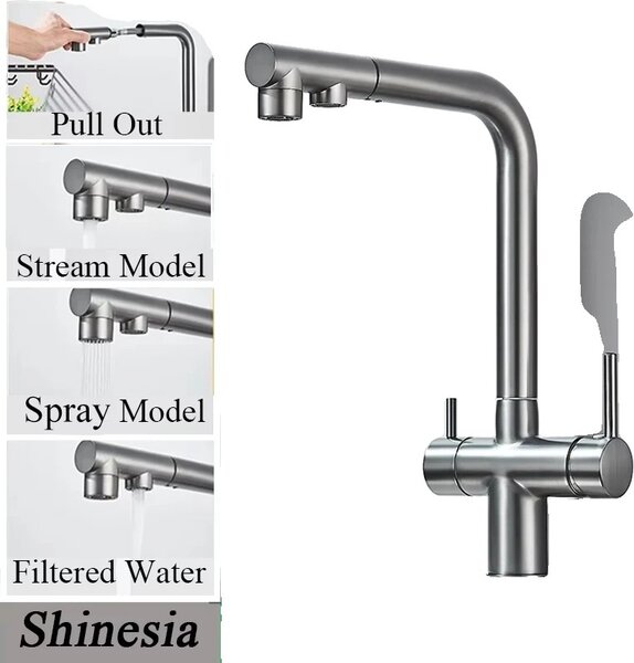 Rubinetto da cucina Cleaner, ugello estraibile, doppio comando, grigio A