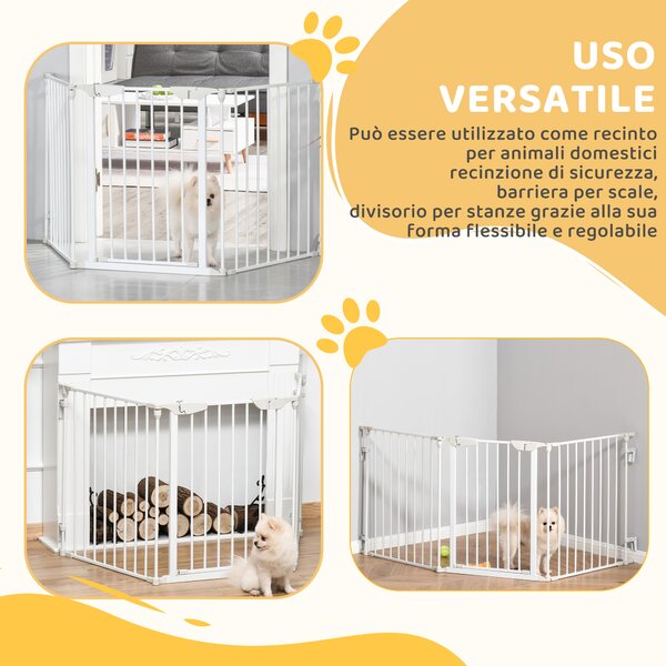 PawHut Cancelletto per Cani con Chiusura Automatica e Sistema di Blocco, in Metallo e Plastica, 180x74.5 cm, Bianco | Aosom Italy
