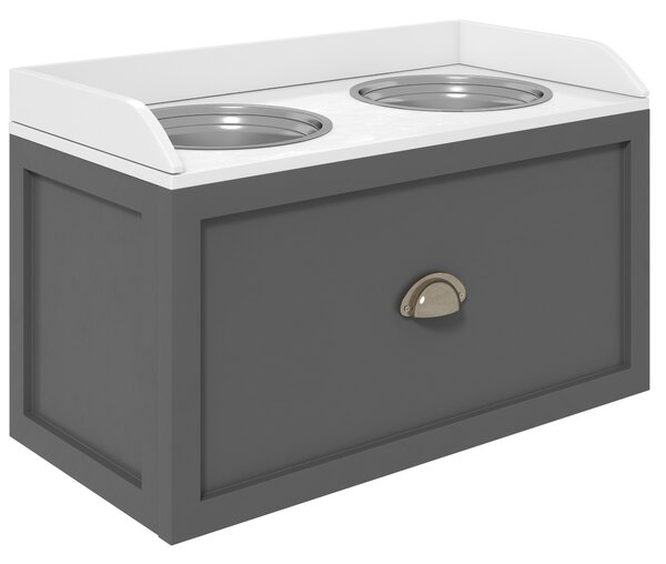 PawHut Ciotole per Cani Rialzate in Acciaio Inox e Legno con Cassetto, 60x30x36cm, Grigio | Aosom Italy