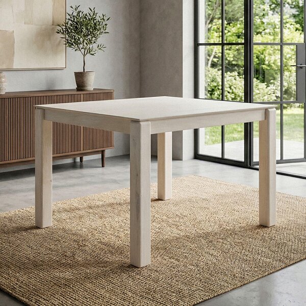 WOHNLING Tavolo da pranzo in legno massello di mango 80x80 cm, effetto sbiancato, tavolo da pranzo quadrato, tavolo da cucina per 4 persone, tavolo in legno, tavolo da pranzo, realizzato a mano