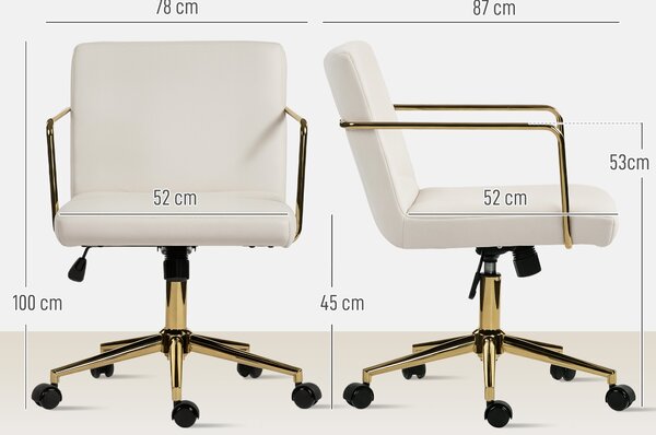 HOMCOM Sedia da ufficio con base in metallo e ruote, rivestimento in tessuto effetto velluto, Bianco crema | Aosom Italy