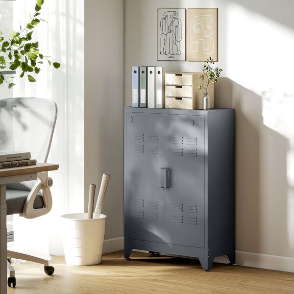 HOMCOM Mobiletto Multiuso a 2 Ante Stile Industriale, Armadietto Metallico per Casa e Garage, 75x33x110cm, Grigio|Aosom