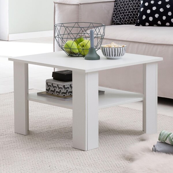 FineBuy Tavolino da salotto in legno bianco 60 x 42 x 60 cm Tavolino in legno con ripiano Tavolino da salotto Tavolino da caffè Tavolino da divano Tavolino da salotto Tavolino da soggiorno