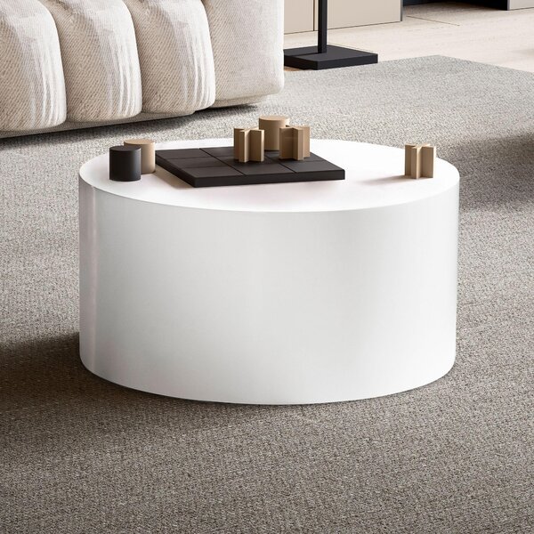FineBuy Tavolino da caffè MONOBLOC Round 60 cm Bianco High Gloss - Tavolo da salotto moderno dal design elegante - tavolo da divano rotondo, tavolo da salotto per il soggiorno