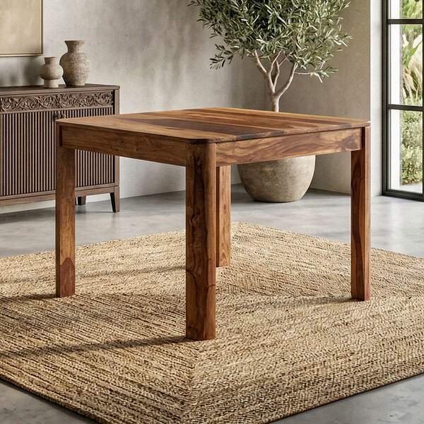 WOHNLING Tavolo da pranzo in legno massello Sheesham 80x80 cm marrone scuro Tavolo da pranzo quadrato Tavolo da cucina per 4 persone Tavolo in legno Tavolo da pranzo Fatto a mano