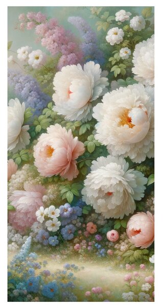 Quadro su tela – Peonie romantiche in un prato fiorito