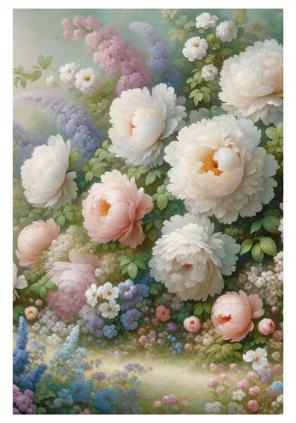 Quadro su tela – Giardino pieno di peonie e fiori estivi