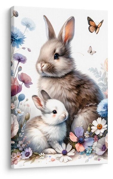 Quadro su tela – Dolci coniglietti tra i fiori
