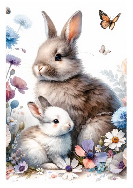 Quadro su tela – Dolci coniglietti tra i fiori