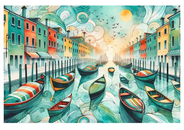 Quadro su tela – Gondole colorate nelle strade di Venezia