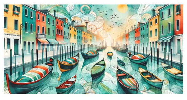 Quadro su tela – Canale veneziano pieno di vita e colori