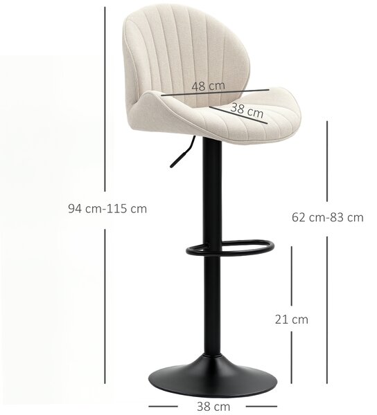 HOMCOM Set 2 Sgabelli da Bar a Conchiglia con Poggiapiedi, in Tessuto Effetto Ciniglia, 48x50x94-115 cm, Nero e Beige | Aosom Italy